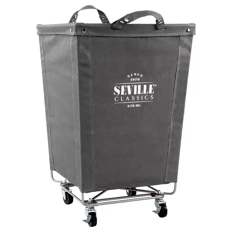 Seville Classics Cesto de ropa comercial resistente de lona gris: Cesto de ropa portátil con ruedas y asas incorporadas
