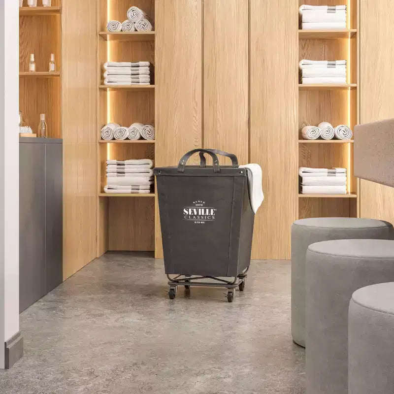 Seville Classics Cesto de ropa comercial resistente de lona gris: Cesto de ropa portátil con ruedas y asas incorporadas