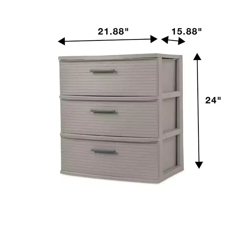 Torre ancha de 3 cajones gris oscuro - Brightroom™: Cajones de almacenamiento de plástico, almacenamiento universal portátil, no requiere montaje