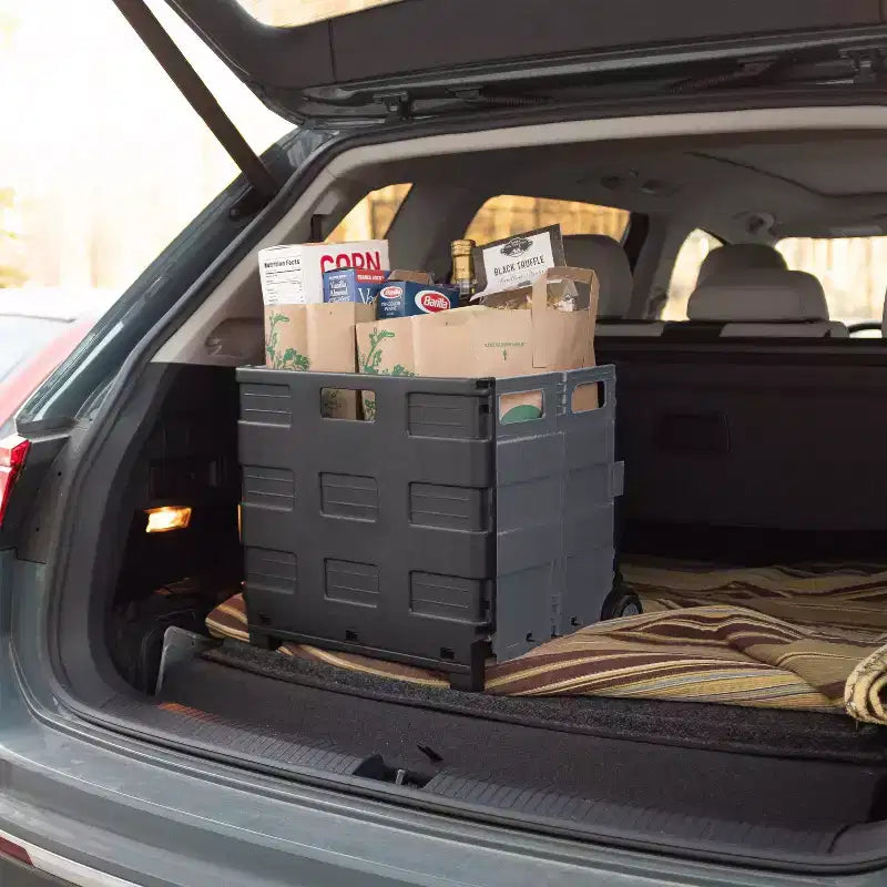 Carrito de compras plegable portátil extragrande: Carrito de utilidad rodante negro para comestibles con ruedas, no requiere ensamblaje