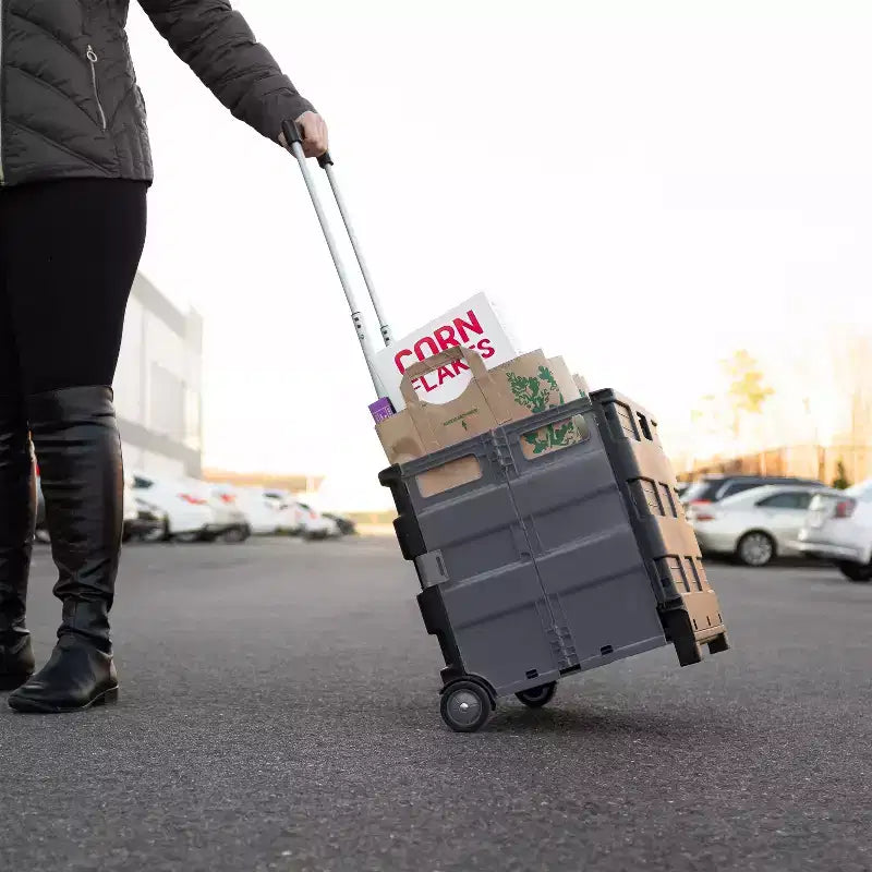 Carrito de compras plegable portátil extragrande: Carrito de utilidad rodante negro para comestibles con ruedas, no requiere ensamblaje