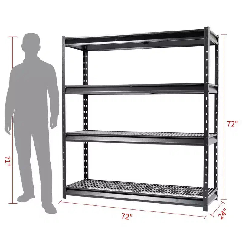 Estantería Atlas de 4 niveles 72"x24"x72" de servicio pesado para garaje, capacidad de carga 8000lbs, acabado martillado: almacenamiento utilitario de acero, estantes ajustables