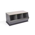 Badger Basket 3 Bin Stackable Storage Cubby Charcoal/Gray Woodgrain: MDF Toy Storage Shelf, Enclosed Back, 80 lb Capacity