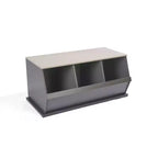 Badger Basket 3 Bin Stackable Storage Cubby Charcoal/Gray Woodgrain: MDF Toy Storage Shelf, Enclosed Back, 80 lb Capacity