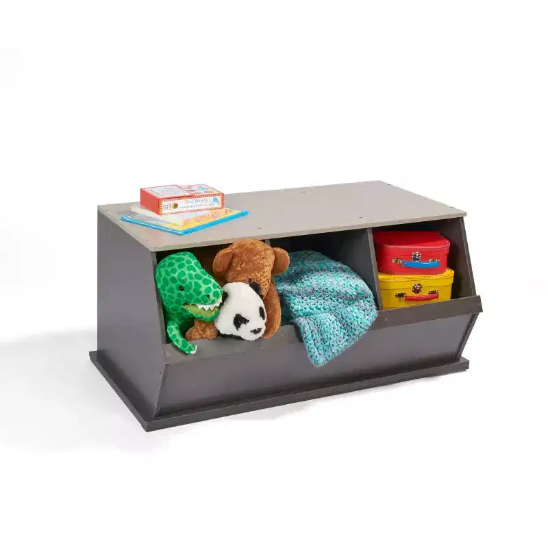 Badger Basket Cubículo de Almacenamiento Apilable de 3 Contenedores, Madera Veteada en Carbón/Gris: Estantería de Juguetes de MDF, Parte Trasera Cerrada, Capacidad de 80 lb