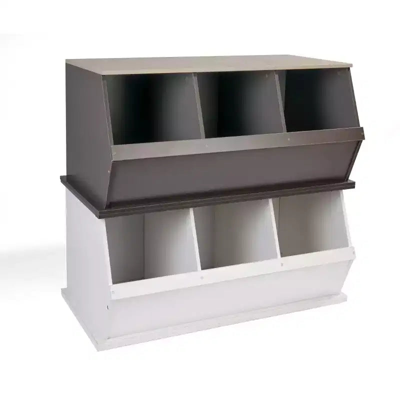 Badger Basket Cubículo de Almacenamiento Apilable de 3 Contenedores, Madera Veteada en Carbón/Gris: Estantería de Juguetes de MDF, Parte Trasera Cerrada, Capacidad de 80 lb