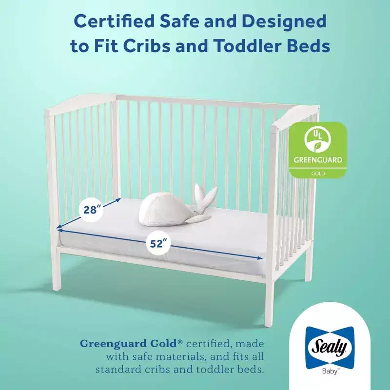 Colchón de cuna y niño pequeño de 2 etapas Sealy Cotton Cozy Rest: Hipoalergénico, funda impermeable, firme, 5.5" de grosor
