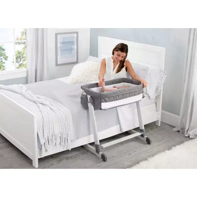 Simmons Kids' By The Bed City Sleeper Bassinet - Gray Tweed: Adjustable Height, Metal Frame, 15 lbs Capacity