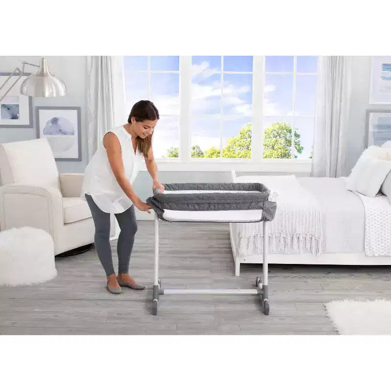 Simmons Kids' By The Bed City Sleeper Bassinet - Gray Tweed: Adjustable Height, Metal Frame, 15 lbs Capacity