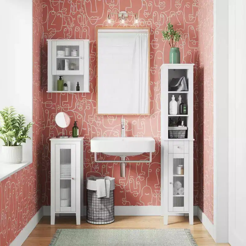 Armario organizador estrecho RiverRidge Prescott de una sola puerta para baño y lavadero con estantes ajustables - Blanco