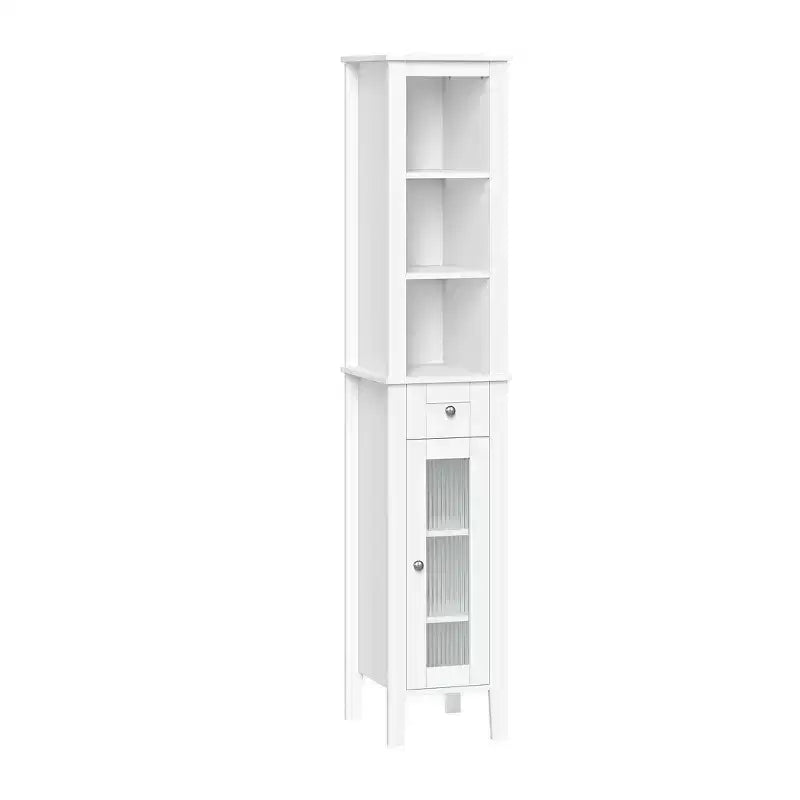 RiverRidge Prescott Tall Bathroom Storage Linen Cabinet and Organizer with Drawer, Glass Door, and Shelves - White