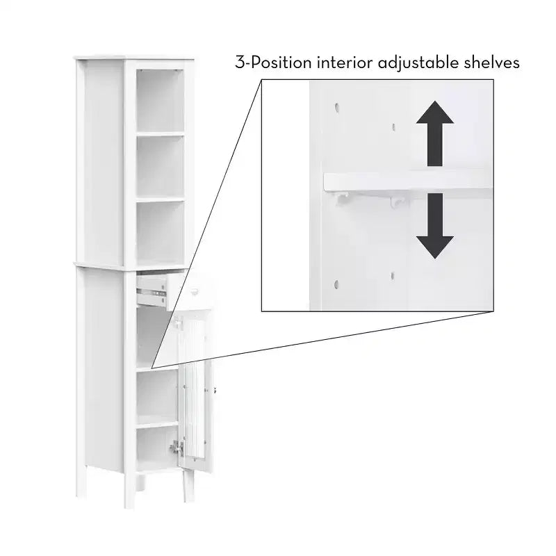 Mueble alto de almacenamiento para baño RiverRidge Prescott, organizador con cajón, puerta de vidrio y estantes - Blanco