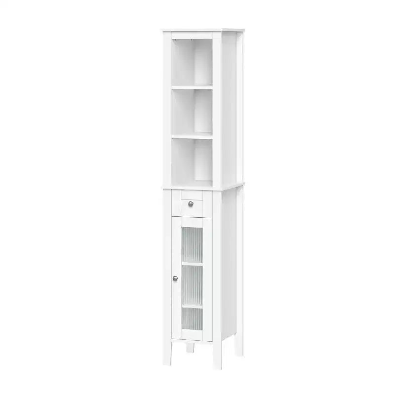 Mueble alto de almacenamiento para baño RiverRidge Prescott, organizador con cajón, puerta de vidrio y estantes - Blanco
