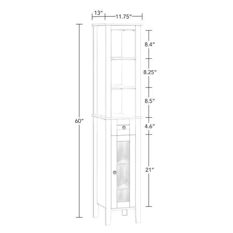 Mueble alto de almacenamiento para baño RiverRidge Prescott, organizador con cajón, puerta de vidrio y estantes - Blanco
