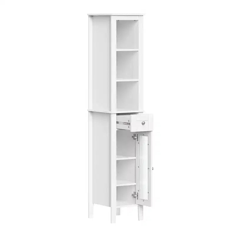 Mueble alto de almacenamiento para baño RiverRidge Prescott, organizador con cajón, puerta de vidrio y estantes - Blanco