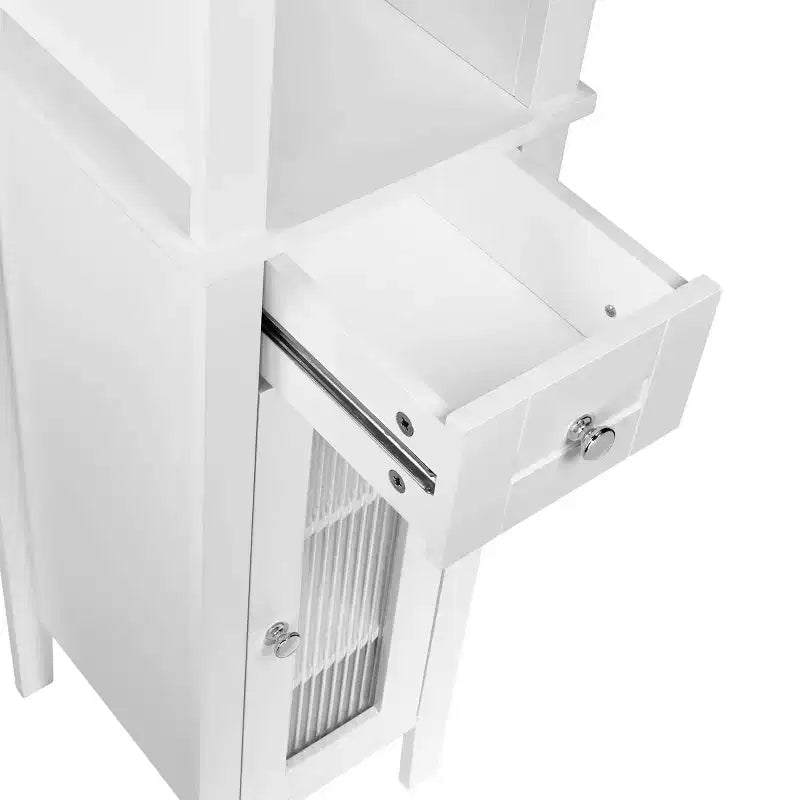 Mueble alto de almacenamiento para baño RiverRidge Prescott, organizador con cajón, puerta de vidrio y estantes - Blanco
