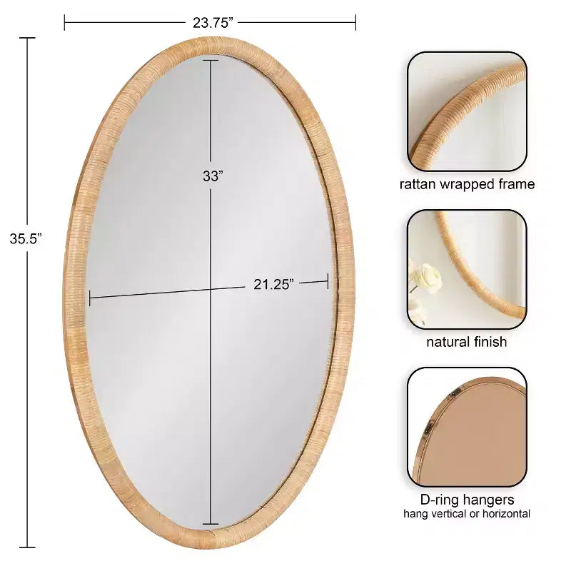 Kate & Laurel All Things Decor 24"X36" Rahfy Oval Framed Wall Mirror Natural