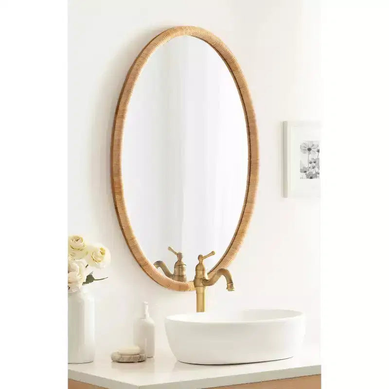 Kate & Laurel All Things Decor 24"X36" Rahfy Oval Framed Wall Mirror Natural
