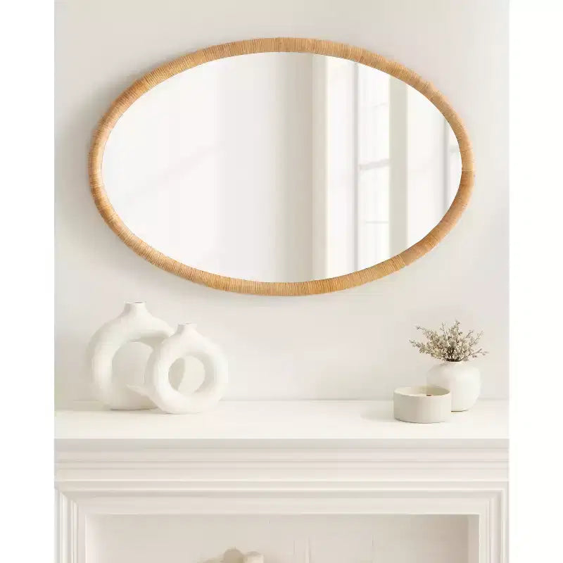 Kate & Laurel All Things Decor 24"X36" Rahfy Oval Framed Wall Mirror Natural