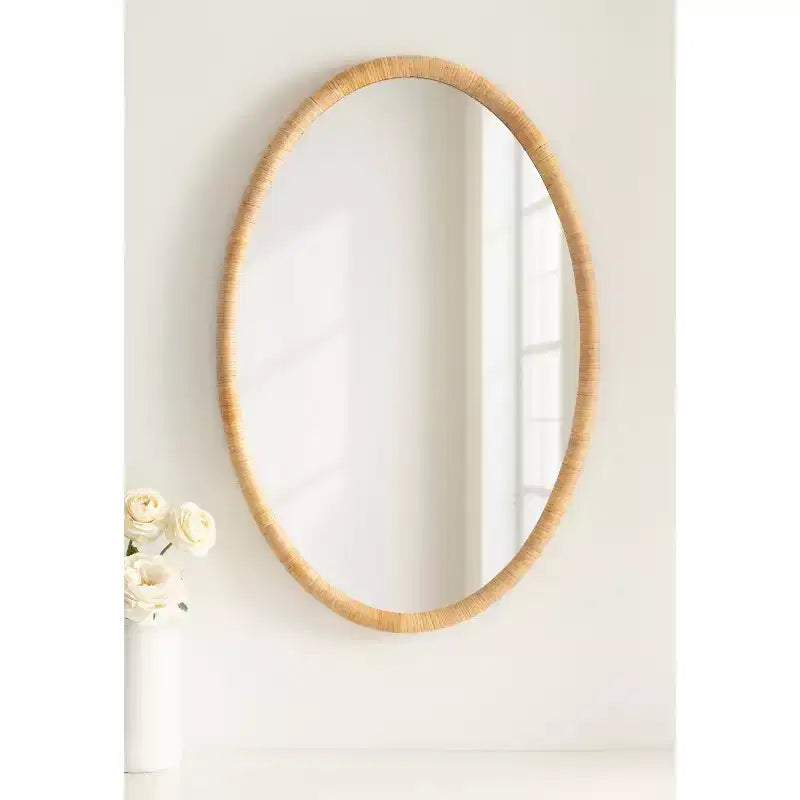Kate & Laurel All Things Decor 24"X36" Rahfy Oval Framed Wall Mirror Natural