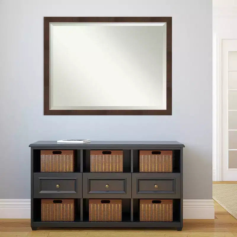 Espejo de pared enmarcado estrecho Wildwood de 43" x 33" en marrón - Amanti Art: Rectangular moderno biselado, marco de poliestireno, no requiere montaje