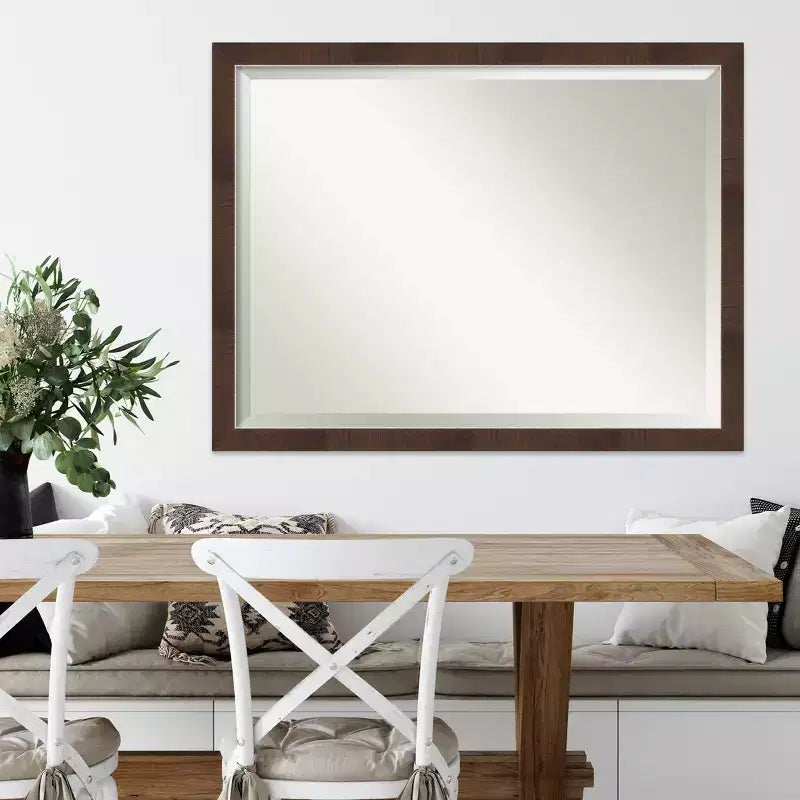 Espejo de pared enmarcado estrecho Wildwood de 43" x 33" en marrón - Amanti Art: Rectangular moderno biselado, marco de poliestireno, no requiere montaje