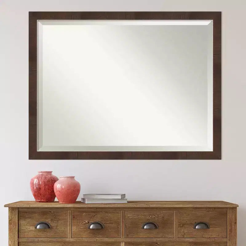 Espejo de pared enmarcado estrecho Wildwood de 43" x 33" en marrón - Amanti Art: Rectangular moderno biselado, marco de poliestireno, no requiere montaje