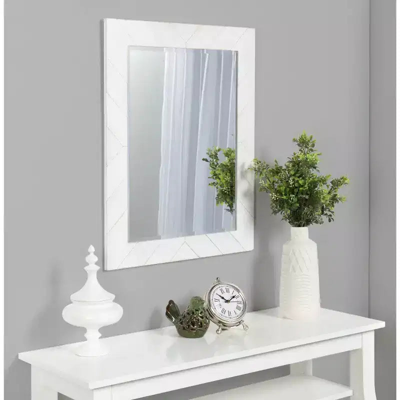 Espejo de pared enmarcado con piezas de madera Rost de 24" x 30" blanco - DesignOvation: rectangular moderno, no requiere montaje