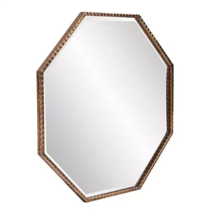 Espejo de pared y decorativo octogonal Bastian de 28"x28" de Howard Elliott: oro antiguo, marco de hierro, listo para colgar