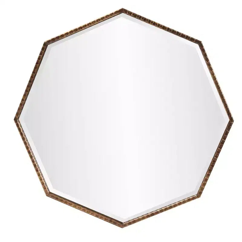 Espejo de pared y decorativo octogonal Bastian de 28"x28" de Howard Elliott: oro antiguo, marco de hierro, listo para colgar