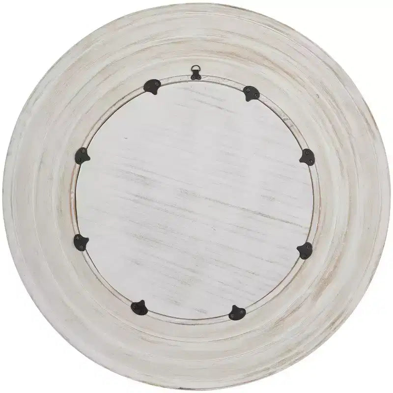 Espejo de pared de madera de 35"x35" con efecto lavado blanco crema - Olivia & May: No requiere montaje, marco de MDF, uso en interiores