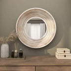 Espejo de pared de madera de 35"x35" con efecto lavado blanco crema - Olivia & May: No requiere montaje, marco de MDF, uso en interiores