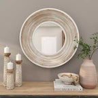 Espejo de pared de madera de 35"x35" con efecto lavado blanco crema - Olivia & May: No requiere montaje, marco de MDF, uso en interiores