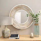 Espejo de pared de madera de 35"x35" con efecto lavado blanco crema - Olivia & May: No requiere montaje, marco de MDF, uso en interiores