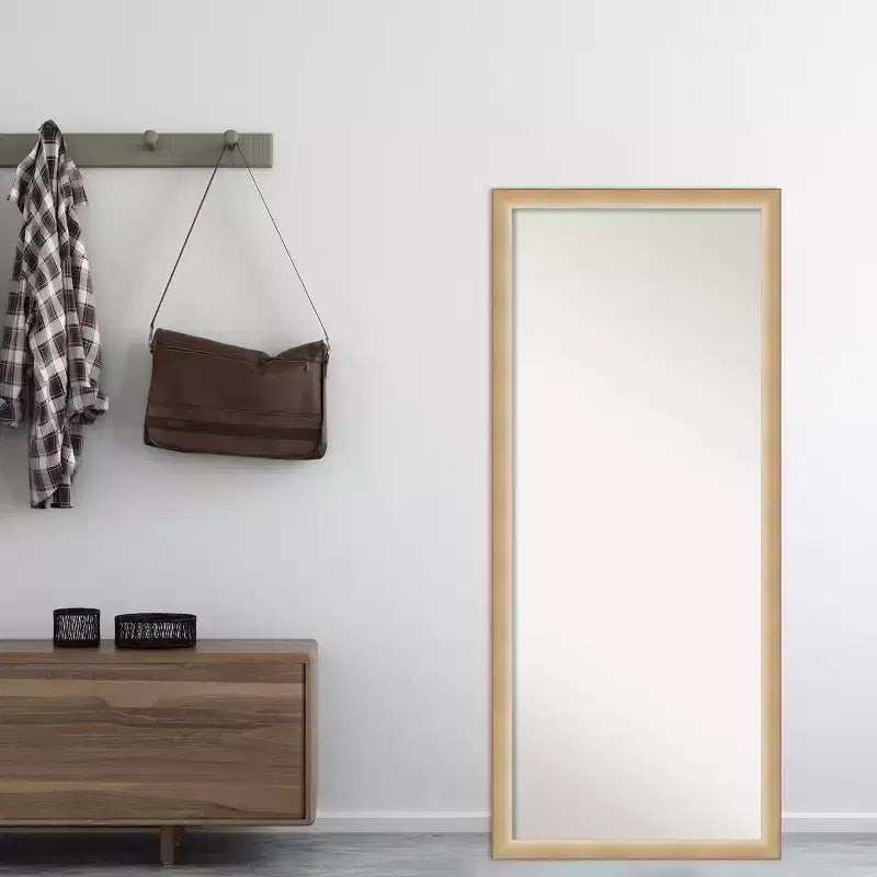 Espejo de pie/apoyar de cuerpo entero enmarcado de Eva Ambre, 27" x 63", dorado - Amanti Art: Diseño rectangular moderno de poliestireno