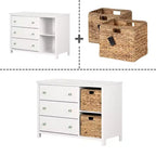 Balka Cómoda de 3 cajones con cestas para niños, color blanco puro - South Shore: Cómodas para dormitorio, almacenamiento para niños pequeños, estilo rústico