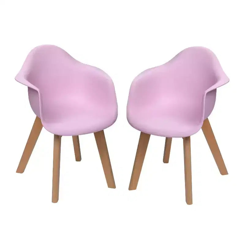 Gift Mark Juego de 2 sillas infantiles con asiento de plástico moderno y patas de haya, rosa