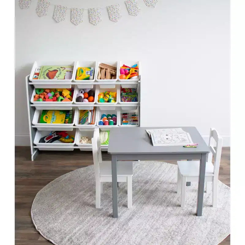 Organizador de juguetes Soho Kids con 16 contenedores de almacenamiento, gris/blanco - Humble Crew: estantes para contenedores de MDF, 4 estantes, accesorios antivuelco