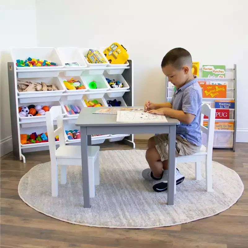 Organizador de juguetes Soho Kids con 16 contenedores de almacenamiento, gris/blanco - Humble Crew: estantes para contenedores de MDF, 4 estantes, accesorios antivuelco