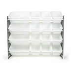 Organizador de juguetes Soho Kids con 16 contenedores de almacenamiento, gris/blanco - Humble Crew: estantes para contenedores de MDF, 4 estantes, accesorios antivuelco