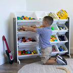 Organizador de juguetes Soho Kids con 16 contenedores de almacenamiento, gris/blanco - Humble Crew: estantes para contenedores de MDF, 4 estantes, accesorios antivuelco