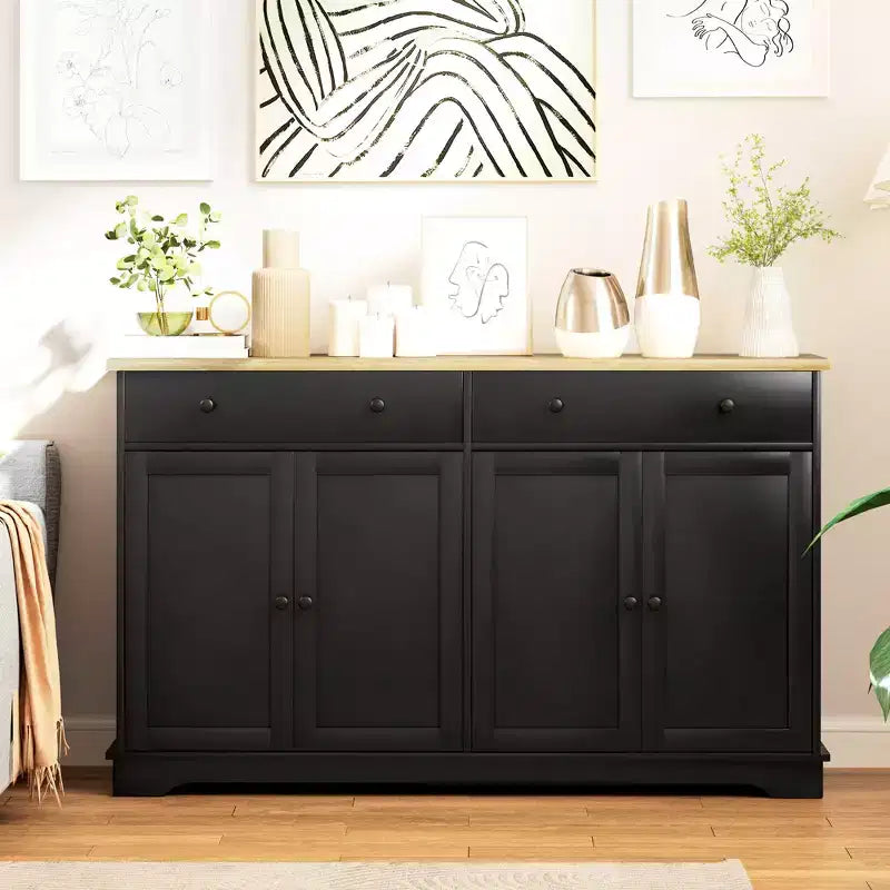 Aparador bufé HOMCOM con almacenamiento, mueble de cocina moderno con 4 puertas, 2 cajones y 2 estantes ajustables, mueble para cafetería