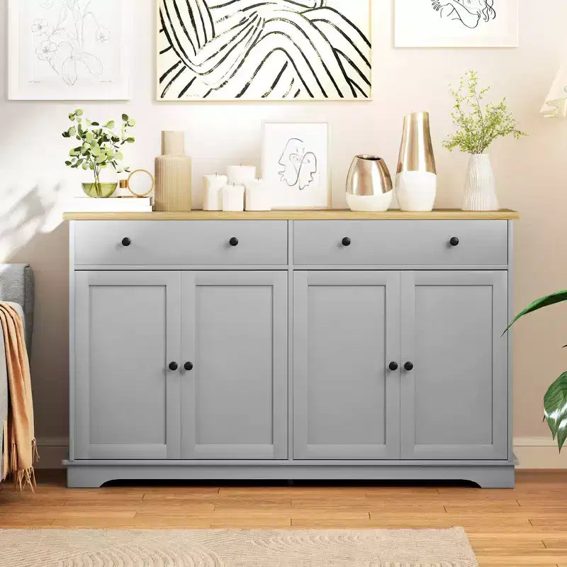 Aparador bufé HOMCOM con almacenamiento, mueble de cocina moderno con 4 puertas, 2 cajones y 2 estantes ajustables, mueble para cafetería