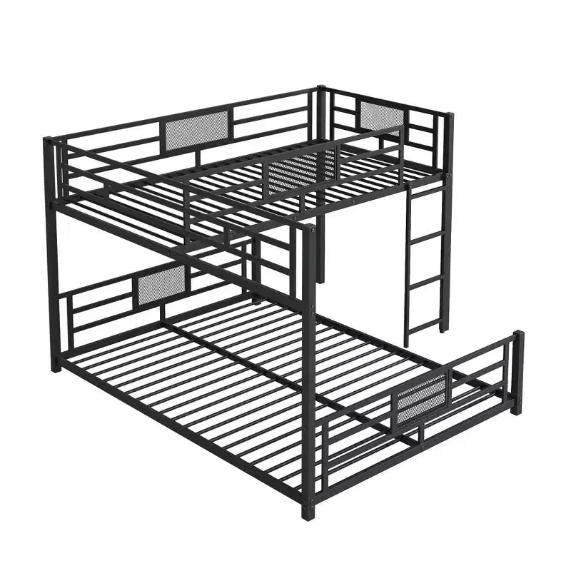 Litera metálica en forma de L de dos niveles con escalera y barandilla -ModernLuxe