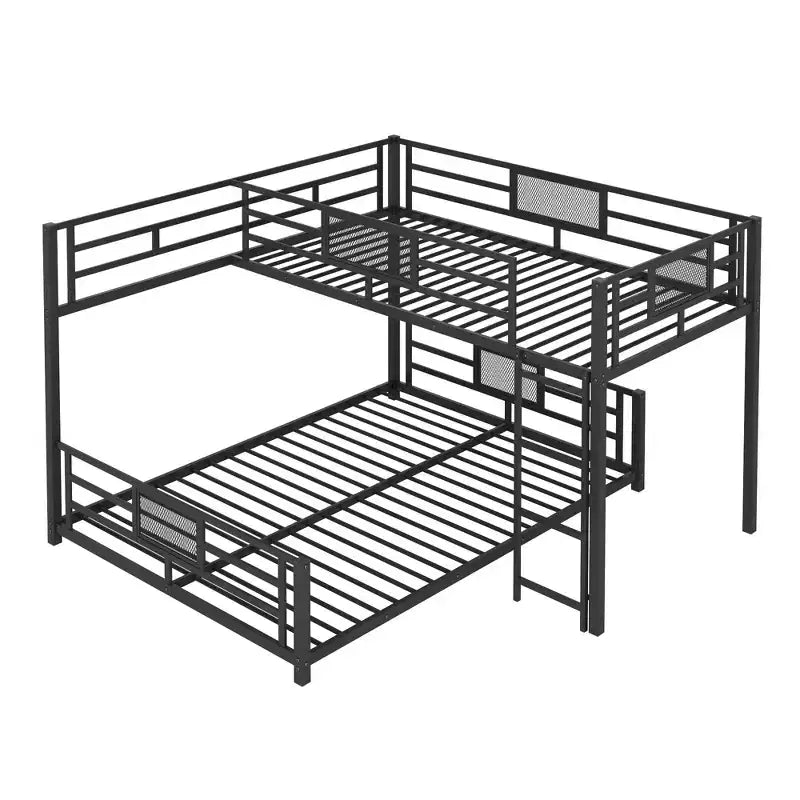 Litera metálica en forma de L de dos niveles con escalera y barandilla -ModernLuxe