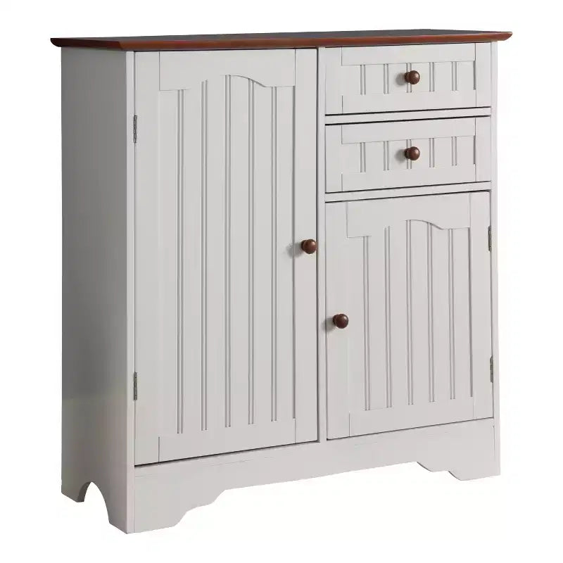 Mueble aparador de cocina de madera de 2 puertas Kings Brand Furniture Habar, blanco/nogal