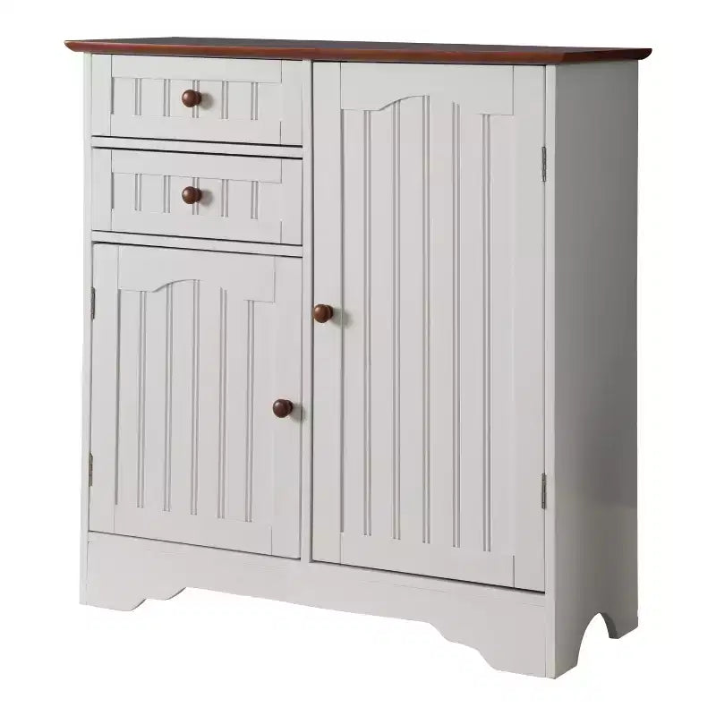 Mueble aparador de cocina de madera de 2 puertas Kings Brand Furniture Habar, blanco/nogal