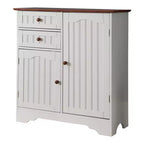 Mueble aparador de cocina de madera de 2 puertas Kings Brand Furniture Habar, blanco/nogal