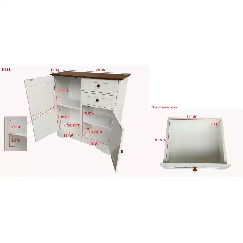 Mueble aparador de cocina de madera de 2 puertas Kings Brand Furniture Habar, blanco/nogal