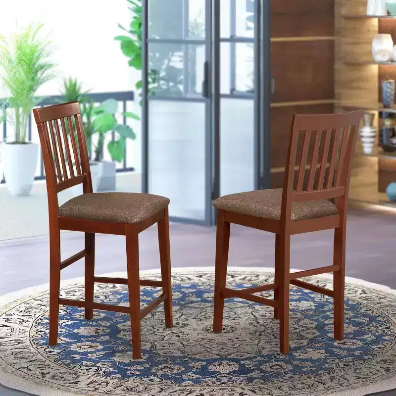 Taburete de barra HomeStock - Sillas de madera con altura de pub y tela de lino